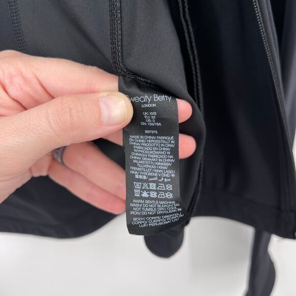 Sweaty Betty X Halle Berry Jacket Womens XXS Black Storm Power High Shine Zip - Picture 11 of 13